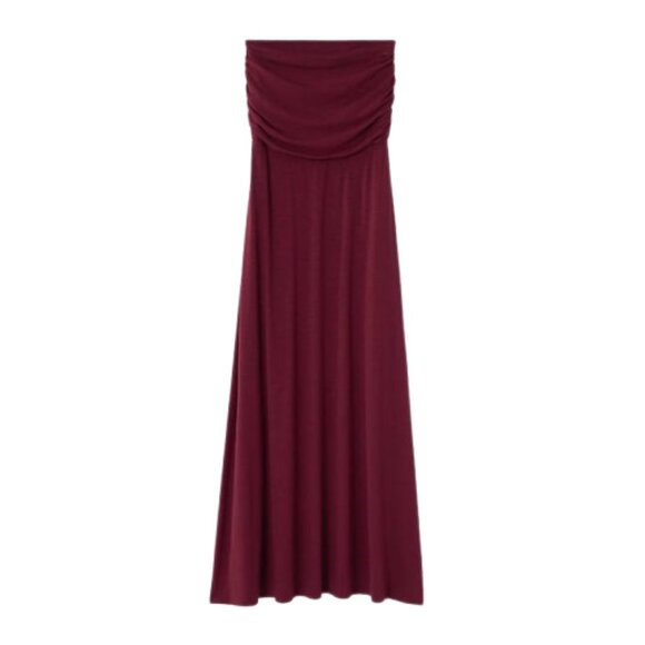NWT Womens Cranberry Red Strapless Off the Shoulder Stretch Knit Maxi Dress NEW - Picture 1 of 5